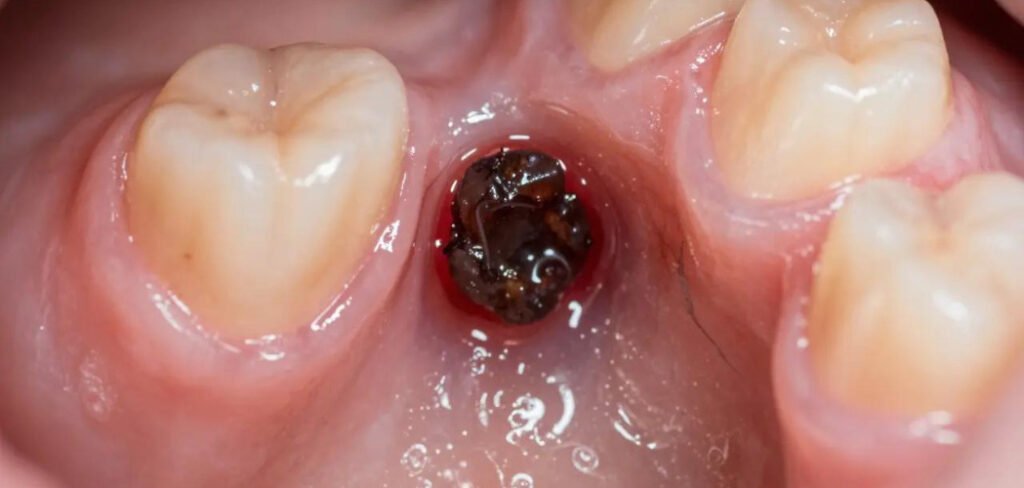 Normal blood clot in tooth extraction socket during healing