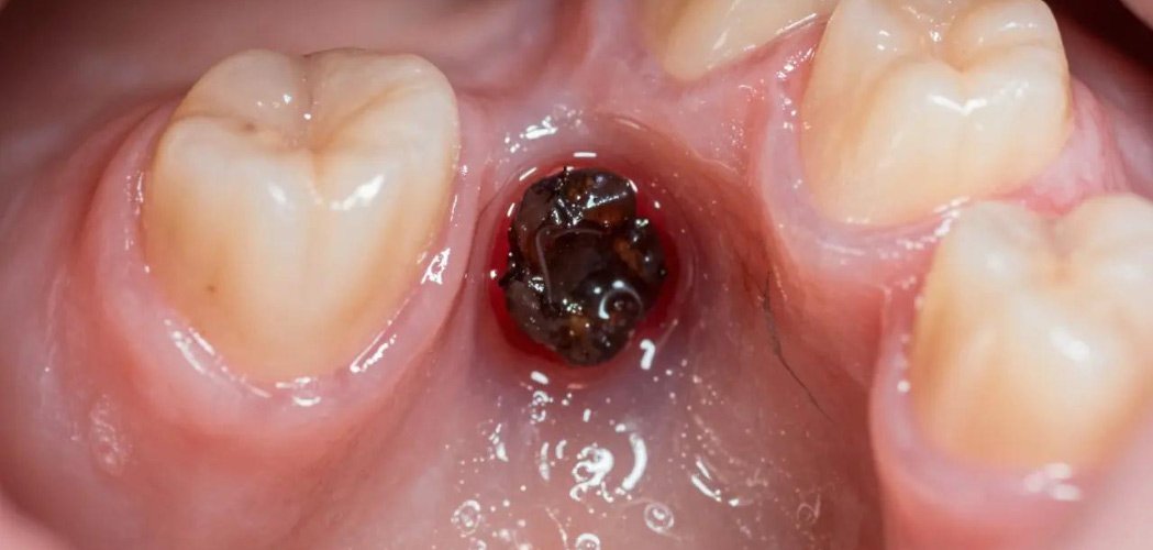 Normal blood clot in tooth extraction socket during healing